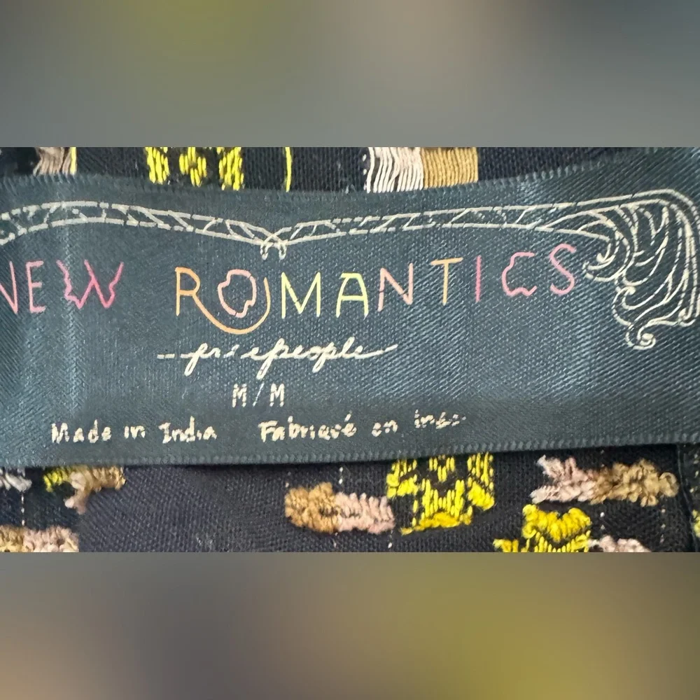 Free People New Romantics Dress Black Yellow Chain Sleeve Boho Size M - Picture 9 of 10